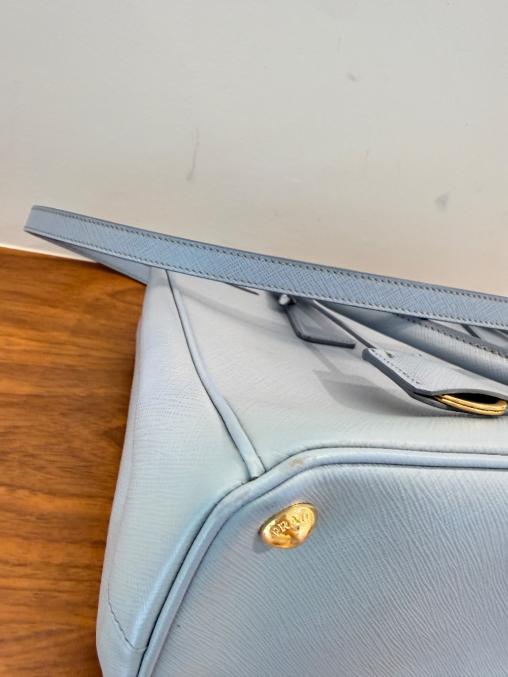 Prada Saffiano Small Galleria Double Zip Tote in Blue - Picture 14 of 15
